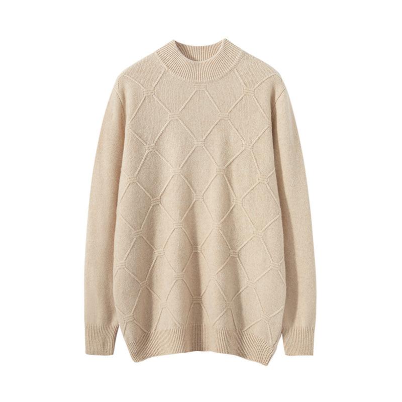 Double-Ply Thickened Men'S 100 Pure Wool Knit Base Half High Neck Twisted Autumn/Winter Plus-Size Cashmere Sweater
