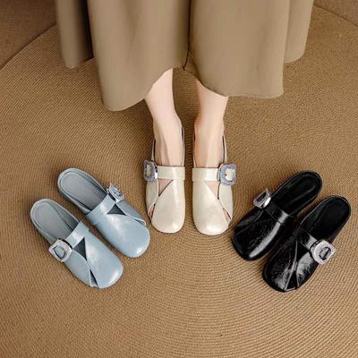 Fashion Baotou Slippers Women's Fashion Round Toe Shallow Mouth Hollow Metal Buckle Soft Sole Non-slip Wear-resistant Low Heel Shoes