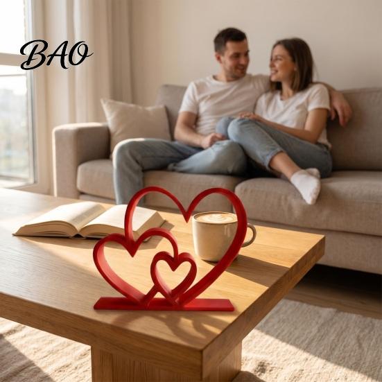 Romantic Desktop Decoration Double Heart Figurine, 3D Printed Love Decor for Valentine's to Connection Statue Day, Anniversary Gift Couples, Cute Home