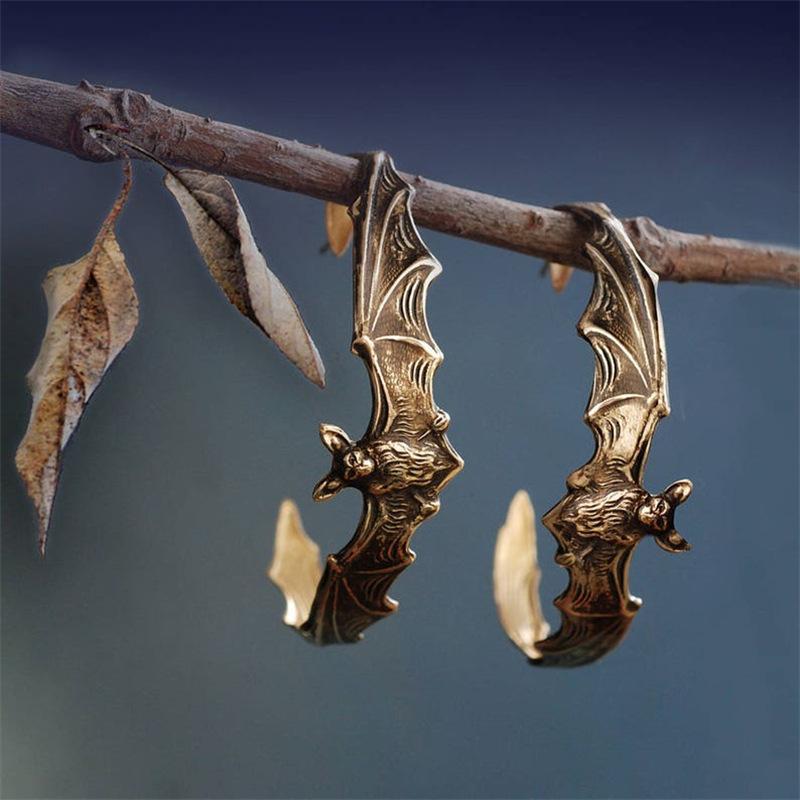 Gothic Vampire Bat Earrings for Women Animal Copper Color Halloween Metal Inlaid Dangle Earrings Zircon Trendy Female Gift