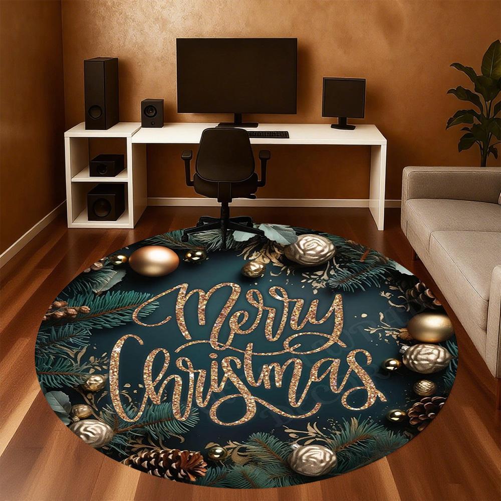 1PC Merry Christmas Office Round Area Rug, Under Office Chairs Bedroom Living Room Home Decor,Carpet for Office, -1110262