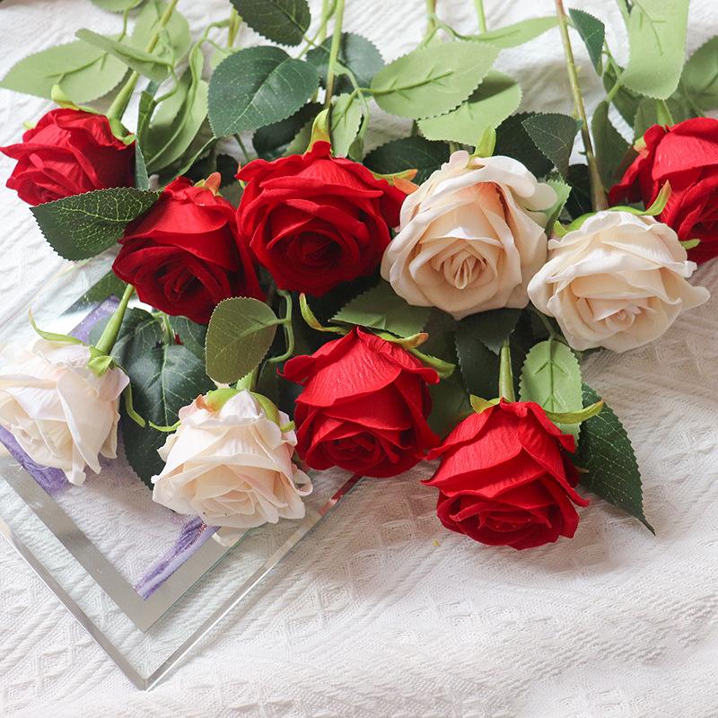 10pcs Simulation Flowers Velvet Pearl Roses Chinese Valentine's Day Gift Fake Flower Artificial Red Rose Wedding Decoration