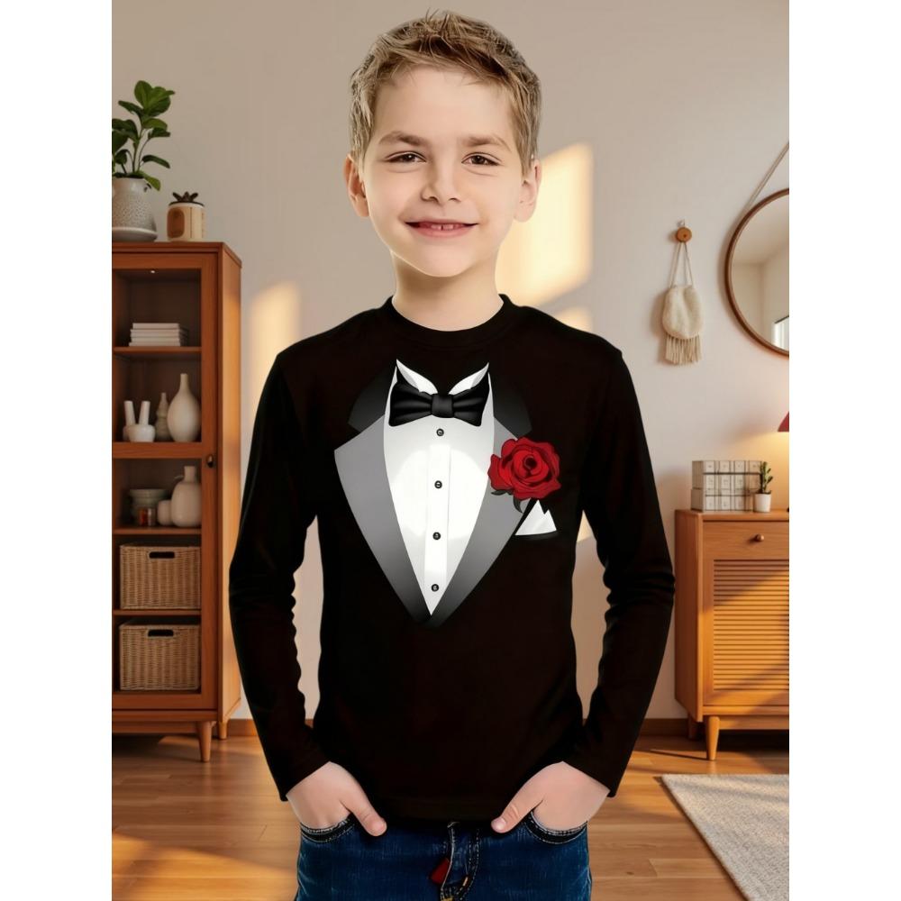 

Смешная футболка для мальчиков Рождественский костюм Галстук 3D принт Осенние футболки с длинным рукавом Повседневный пуловер Одежда для мальчиков Праздничная детская одежда 100