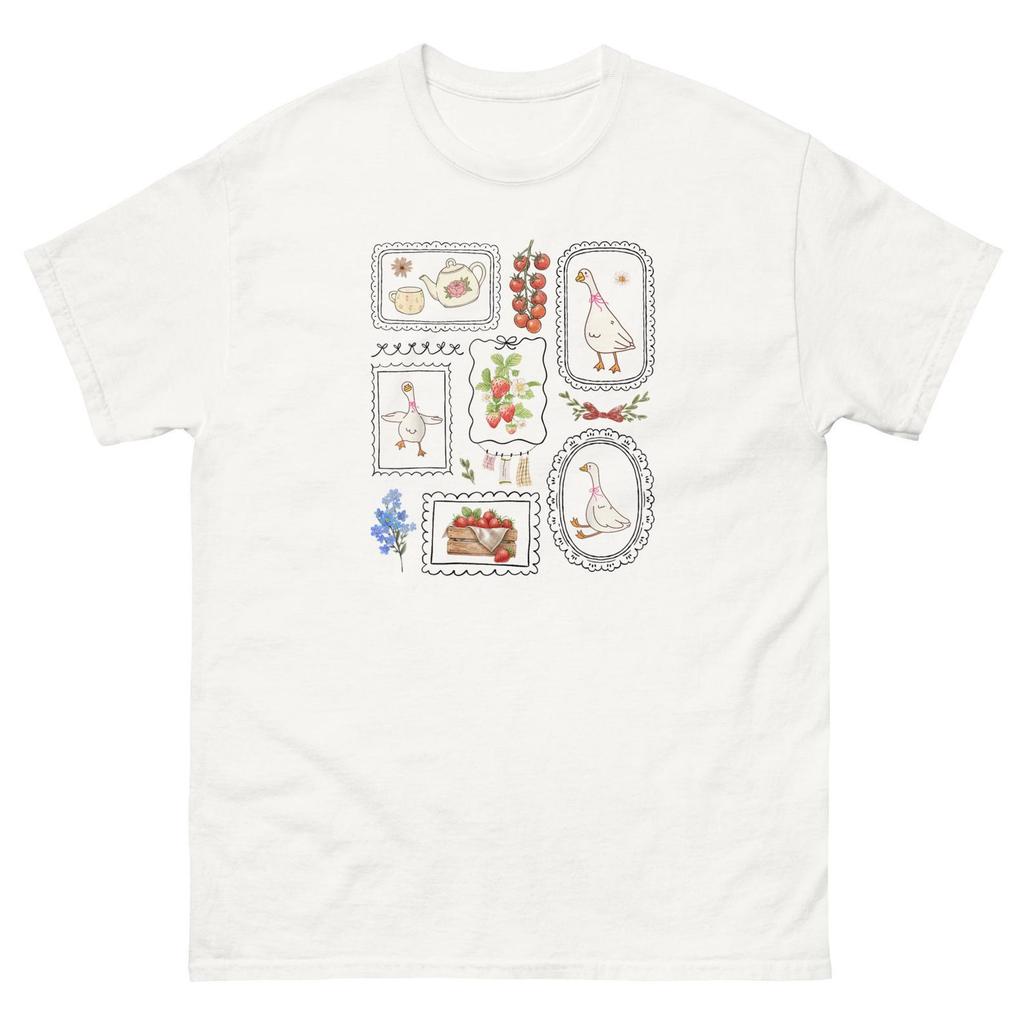Strawberry Goose Shirt and kids tshirt Cottagecore Graphic Tee Whimsical Garden Animal Top