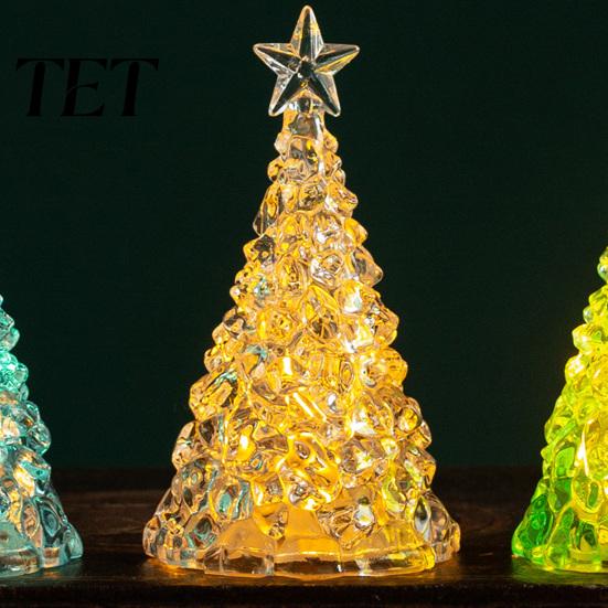Decorative Tree for Window Display Glowing Christmas Night Light, Mini Lighted with Star, Indoor Modern Minimalist Atmosphere Faux Crystal Tabletop