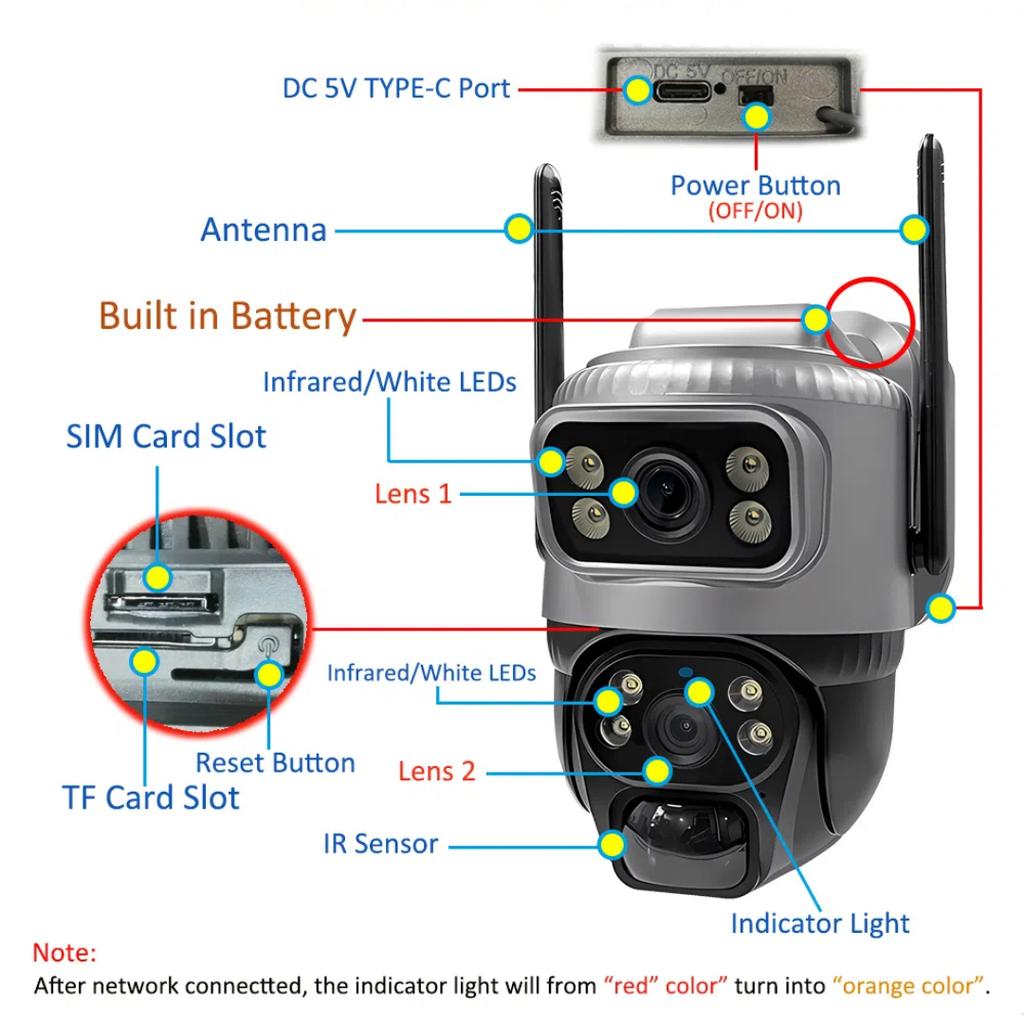 4G/WIFI Solar Security Camera, HD Dual-Lens PIR Motion Detection, Waterproof Night Vision Surveillance