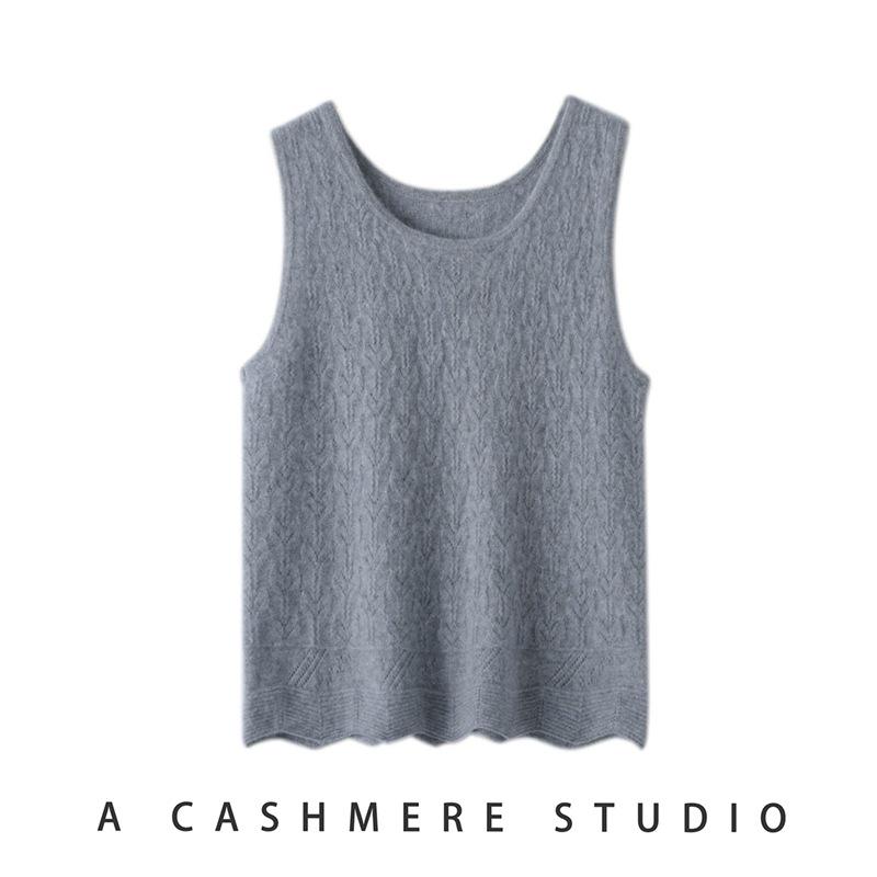 Women's 100% Cashmere U-neck Sleeveless Pullover Top