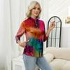 Damen Casual Blumenmuster V-Ausschnitt 3/4 Ärmel Dekorative Knöpfe T-Shirt Top