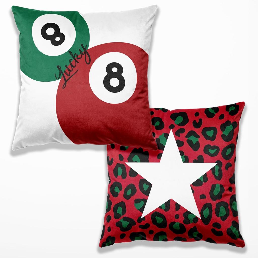 Preppy Star Lucky 8 Ball Cheetah Leopard Print Room Decor Pillow Cover 18x18 Set of 2,Leopard Gifts for Women,Cheetah Print Gifts,Coquette Pillow