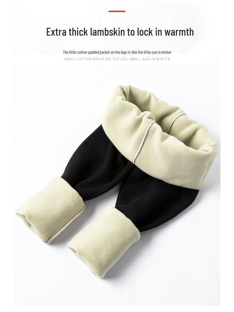 Women's High Waist Extra Thick Lambswool Leggings with Velvet, Winter Warm Cotton Pants, Plus Size