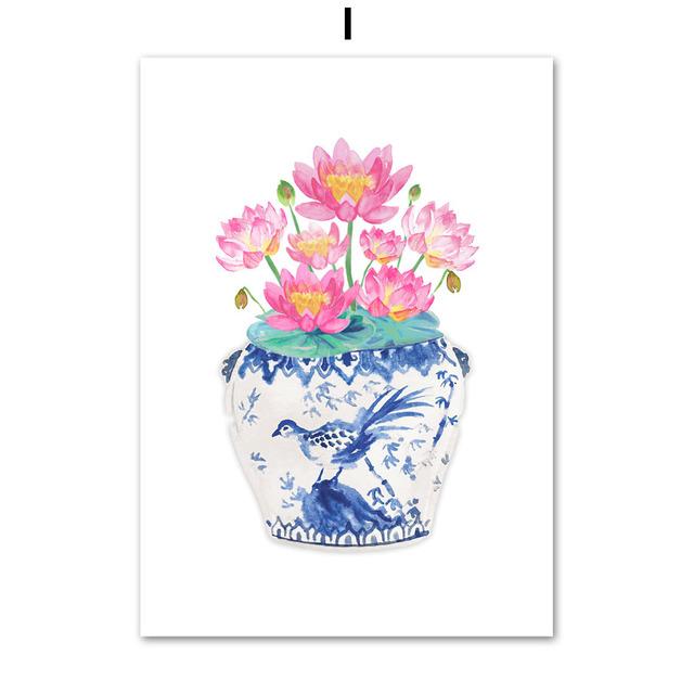 Nordic Minimalist Canvas Picture Blue and White Porcelain Painting Watercolor Posters and Prints for Living Room No Frame