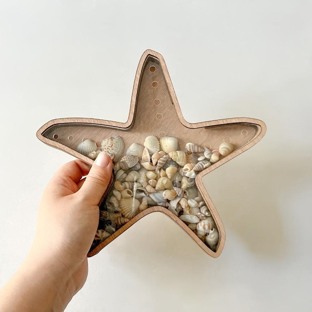 Creative Starfish-Shaped Display Box Wooden Multi-Function Star Piggy Bank Translucent Decoration Desk Organizer Home Decor