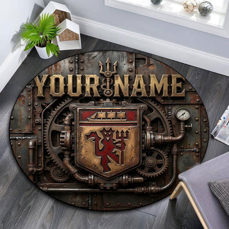 Custom Name,Manchester United FC pattern round rug,Carpet Rug for Living Room Bedroom Playroom ,Non-slip Floor Mat,Holiday Gifts and Birthday Gifts.
