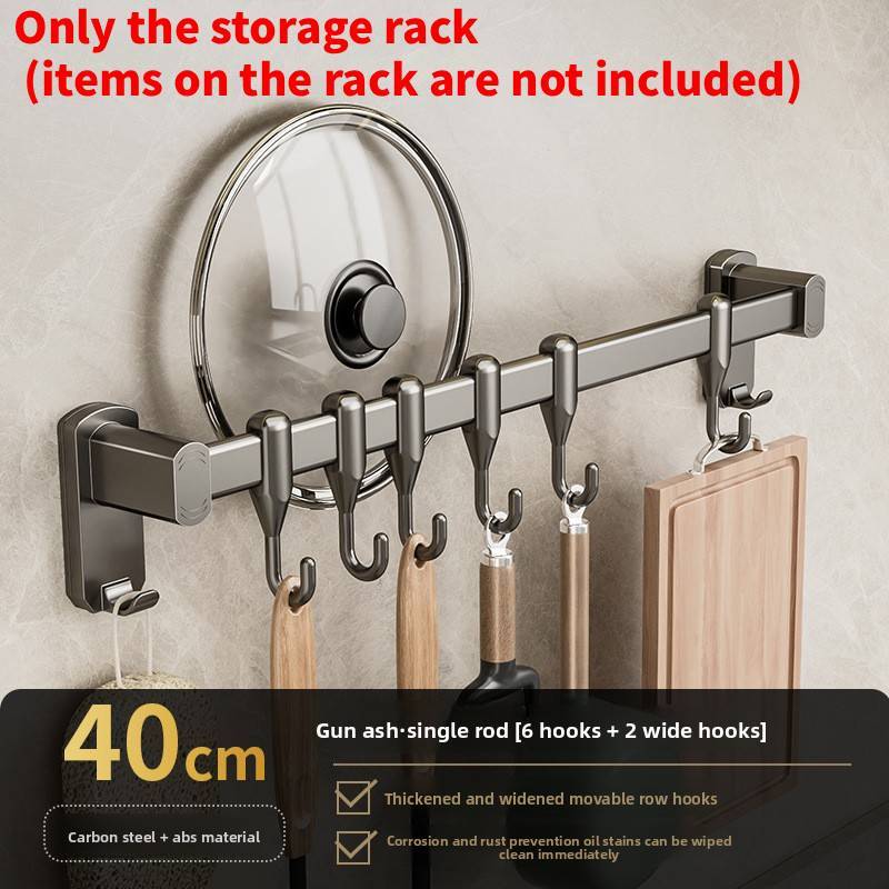Kitchen Wall Mount Hooks And Double Rod Rack With Plastic And Carbon Steel For Home Organization