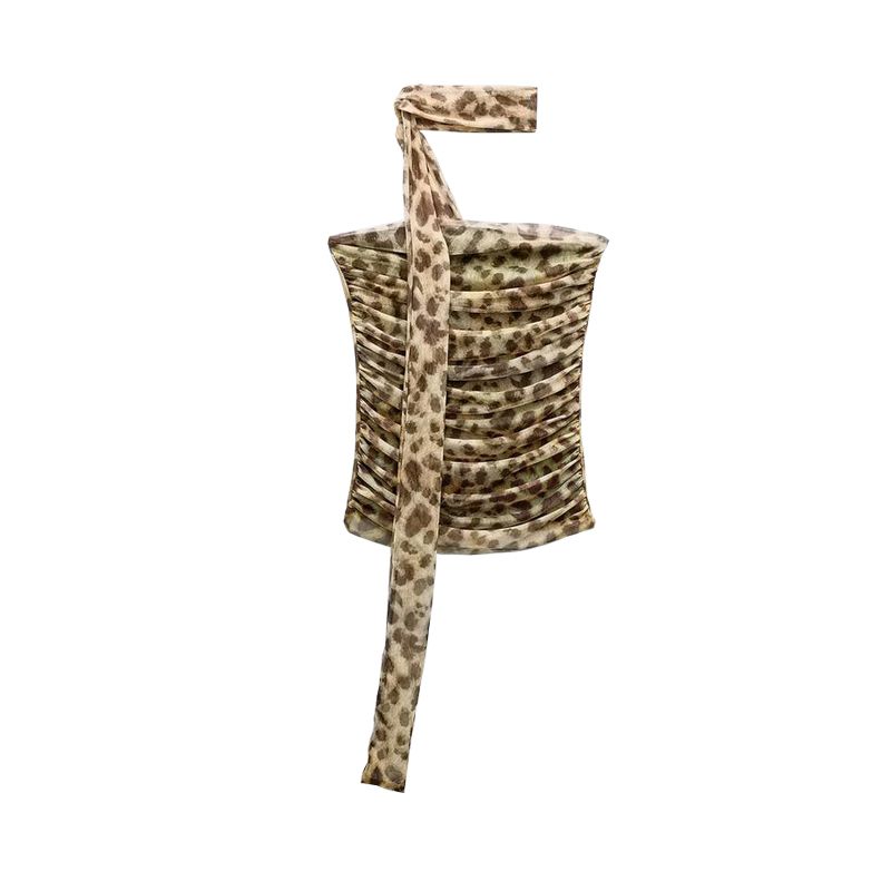 

Spring New Western Style Animal Pattern Print Silk Mesh Top 5039475 High Waist Hip Skirt 5039472 Tops L