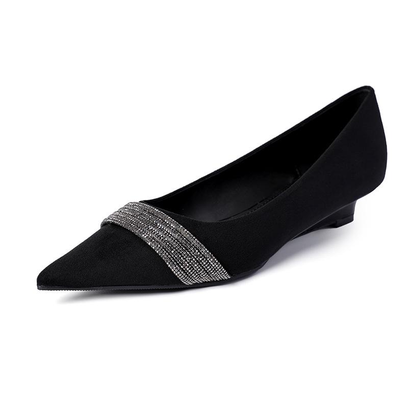 Fashion Luxury Rhinestone Satin Designer Brand High Heels Women Sexy Pointed Toe Soft Leather Wedges Shoes Elegant Comfortable Pumps