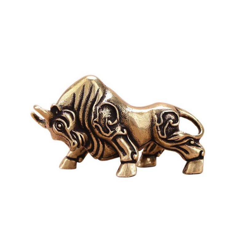 Copper Wall Street Bullfight Statue Office Desktop Lucky Feng Shui Ornament Home Decoration Crafts Vintage Brass Bull Figurines