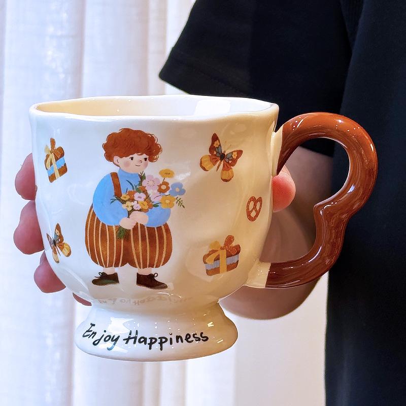 Керамический набор кружек для завтрака и кофе для пары с ложками и крышками - Практичный сувенир 400ML