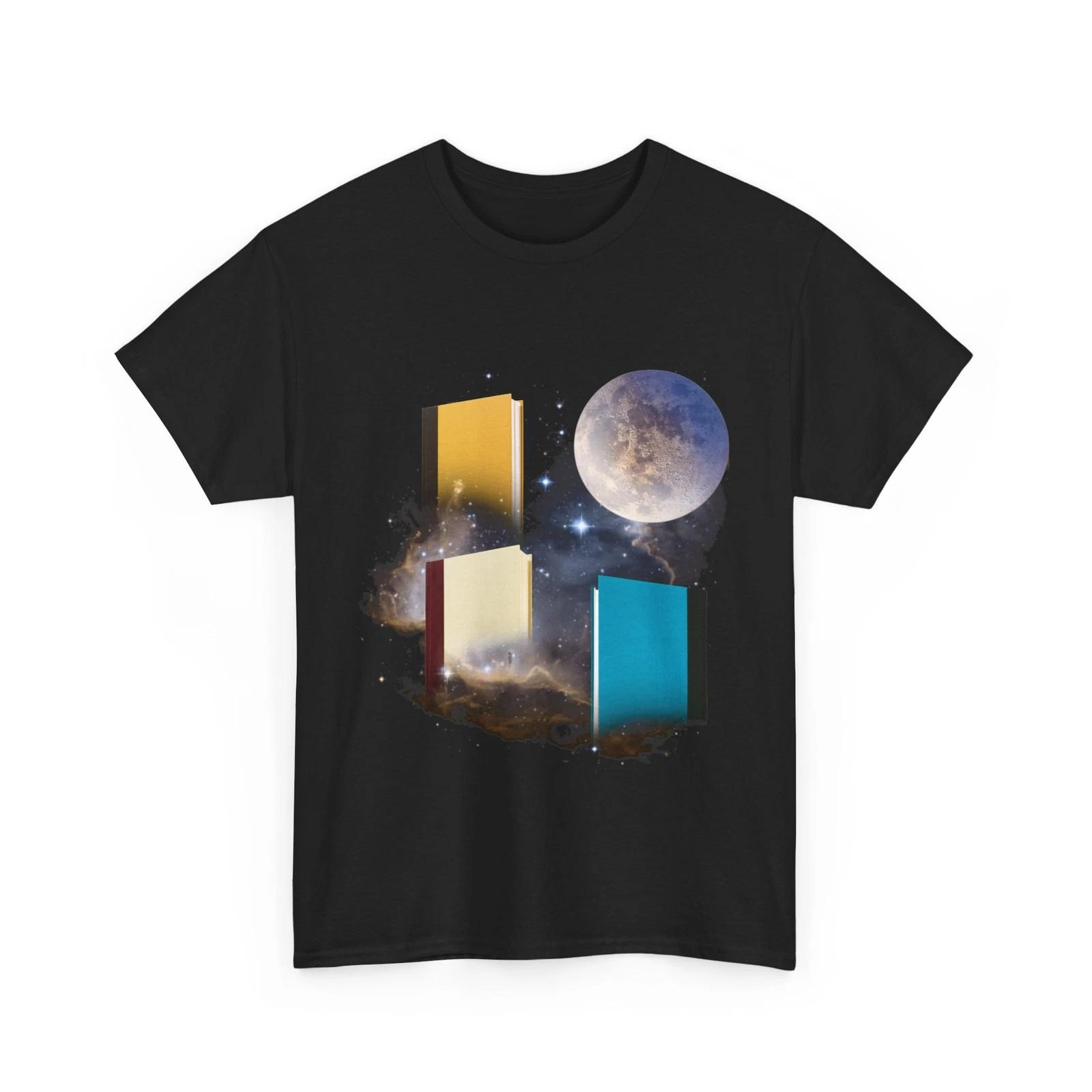 Three Books Moon Shirt, Books Reading Lovers Bookworm Women Men Shirt S