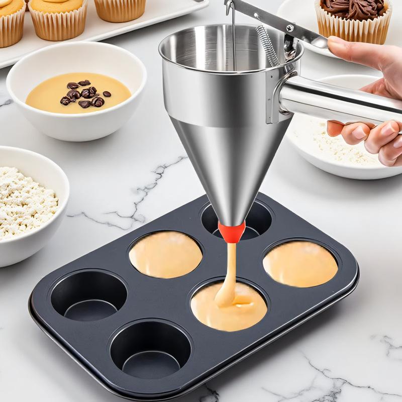 1200Ml Stainless Steel Funnel Dispenser With Rack Cupcake Pancake Batter Maker Octopus Fish Ball Home Kitchen Baking Goods Tools