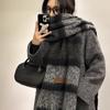 Korean Style Plaid Mohair Scarf - Women's Winter Imitation Cashmere Shawl