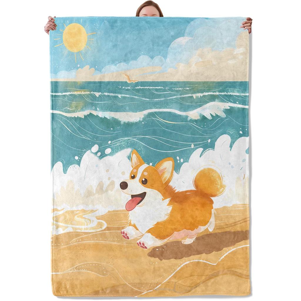 Cute Pet Corgi Dog Throw Blanket Fuzzy Soft Cozy Warm Lightweight Plush Fleece Flannel Blanket for Couch Bed Sofa Home Decor