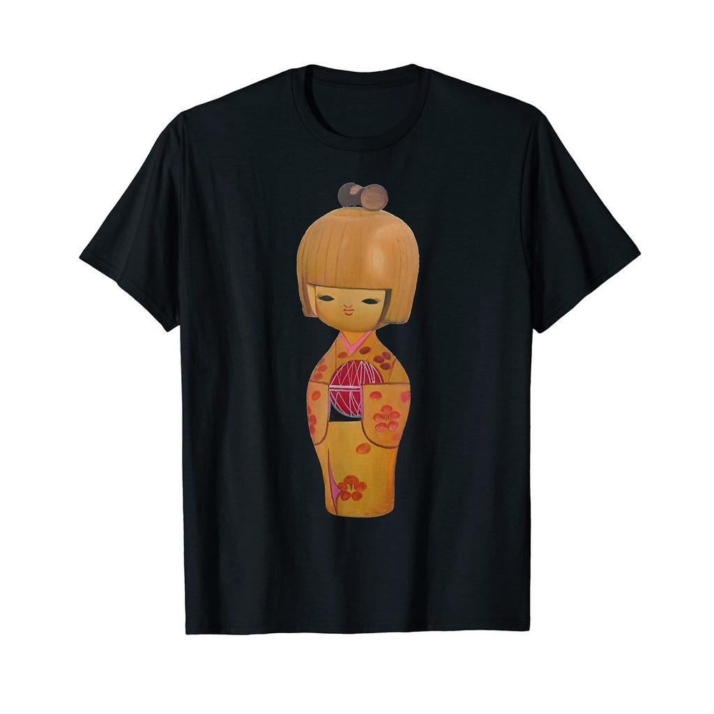 Kimonoboy Cute Japanese Kokeshi Doll T-Shirt for Girls and Women, Kawaii Traditional Doll Graphic Tee