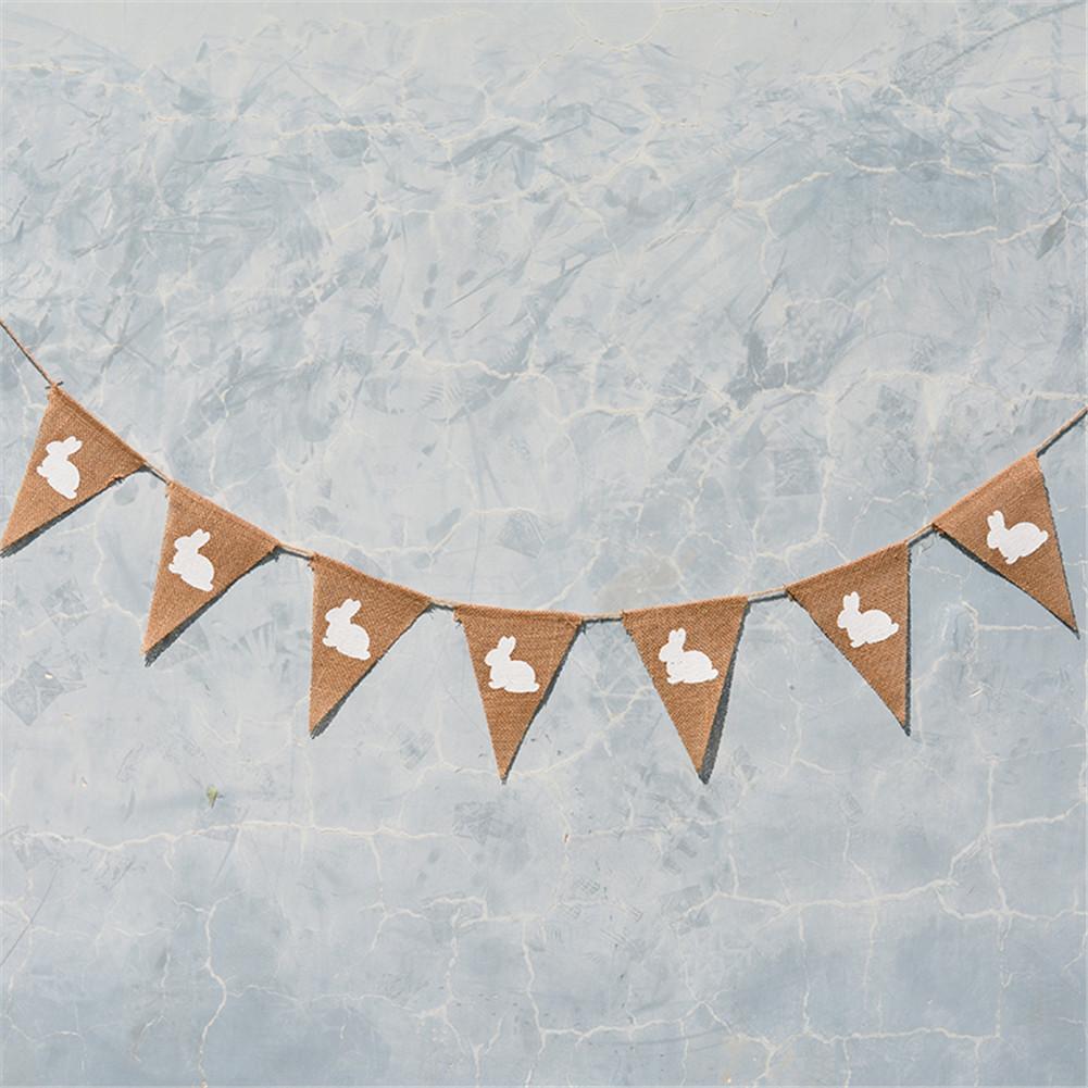 7Pcs Rabbit Triangle Hanging Linen Flags Banner Bunting for Baby Birthday Party Decor