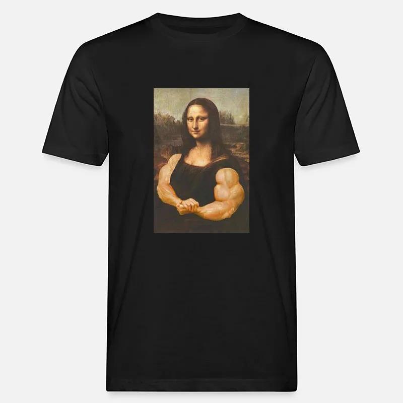 Funny Mona Lisa Bodybuilding T Shirt Muscles Gym Parody Hilarious Painting Casual Graphic Tshirts Camise Fashion Short-sleev Tee