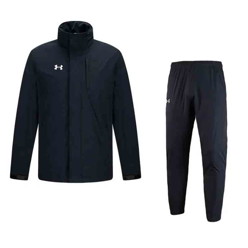 

Under Armour Solid Color Stand Collar Zipper Long Sleeve Mid Waist Elastic Pants Casual Sports Suit Men suit Black 21600409-001+22500706-001 XL