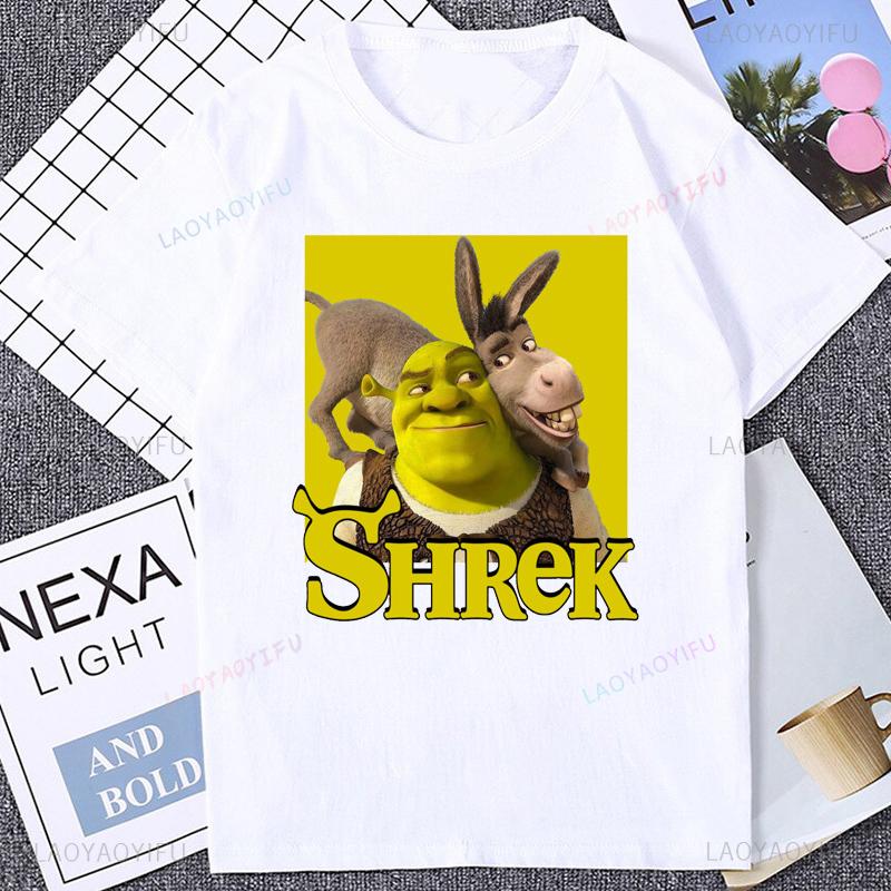 Shrek and Donkey Cartoon Graphic Print T-shirt S