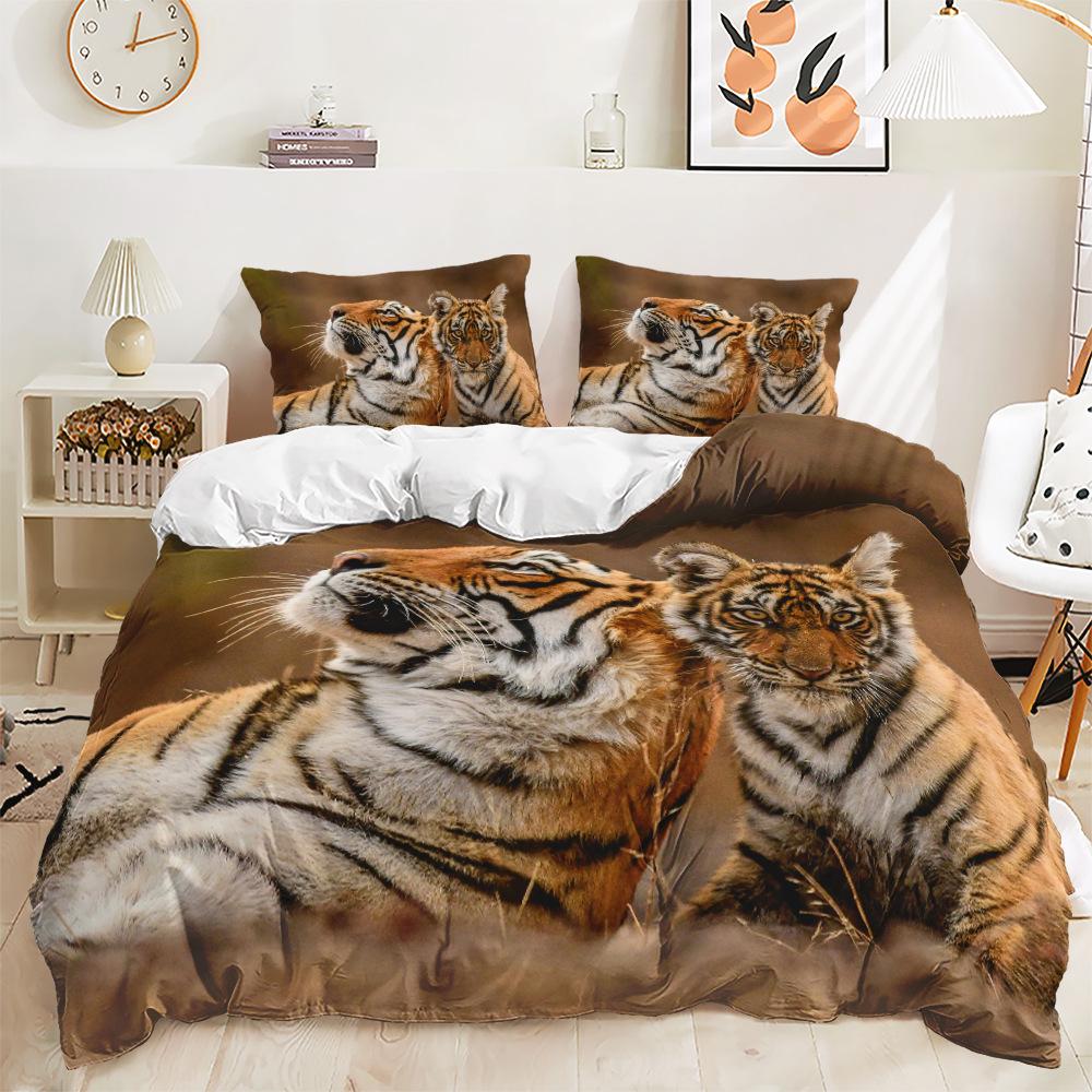 

Three-Piece Quilt Cover Beast Animal Tiger Wolf Kit Digital Printing Bedding Batch 135 * 200 (two-piece set) 90g