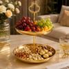 2 Tier Metal Fruit Basket Gold Cake Stand Snack Tray Dessert Plate Candy Dish Living Room Kitchen Table Storage Holder