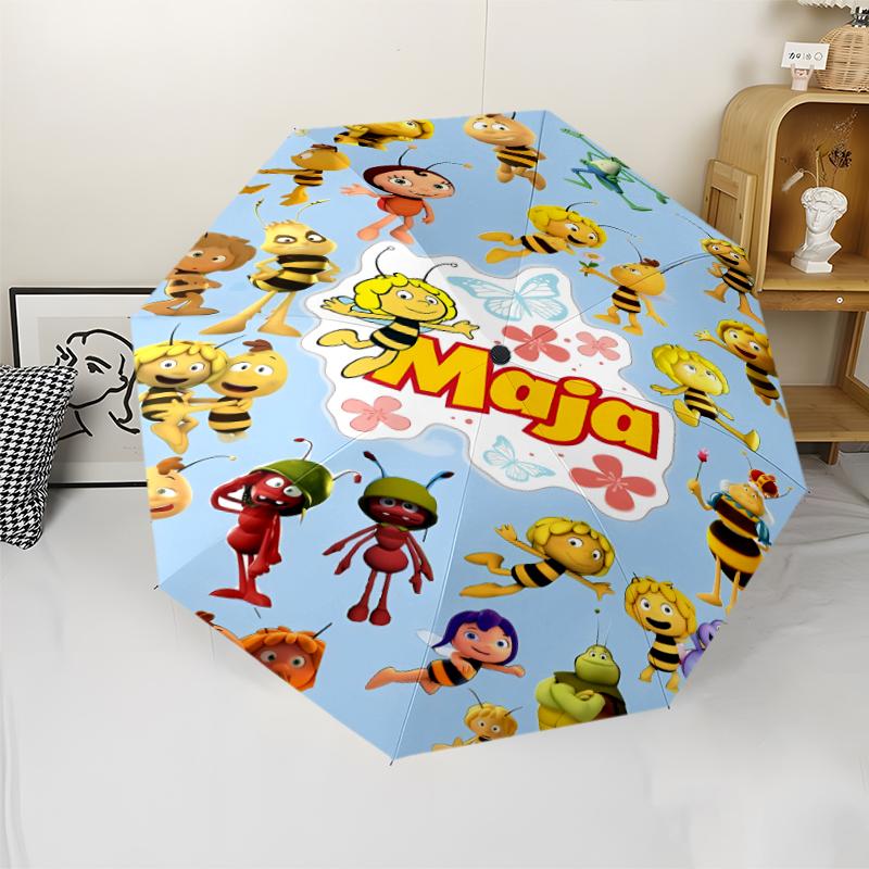 Maya the Bee Print Automatic Umbrella, 8 Rib Iron Frame, Plastic Handle, Suitable for Outdoor Travel &Daily , Ideal Gift