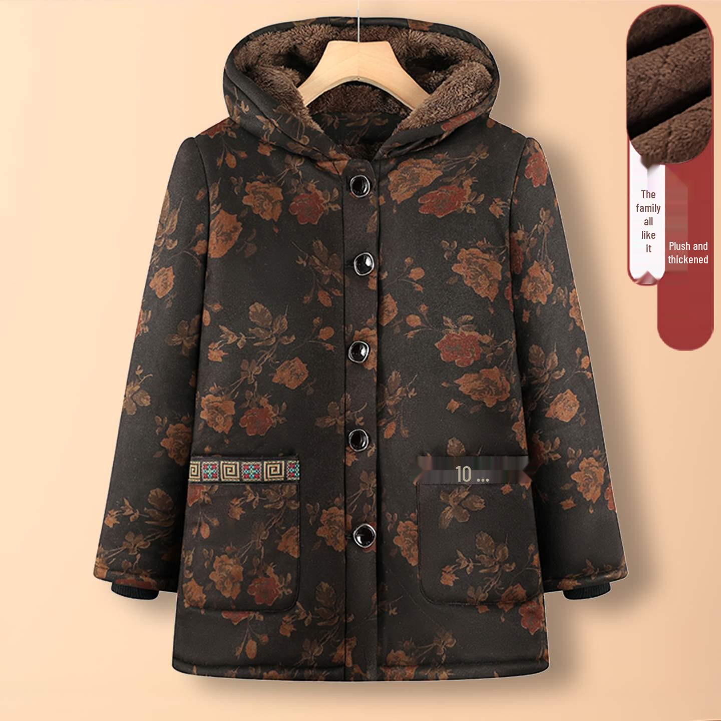 

Women s Mid-Length Winter Hooded Cotton Jacket for Middle-Aged and Elderly 3XL (Recommended for 115-130 jin)