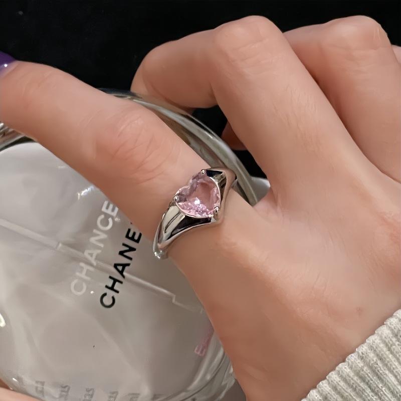 Pink Sweet Girl Love Zir*****Pen Ring Niche Design Simple Fashion Light Luxury High-End Accessories Women