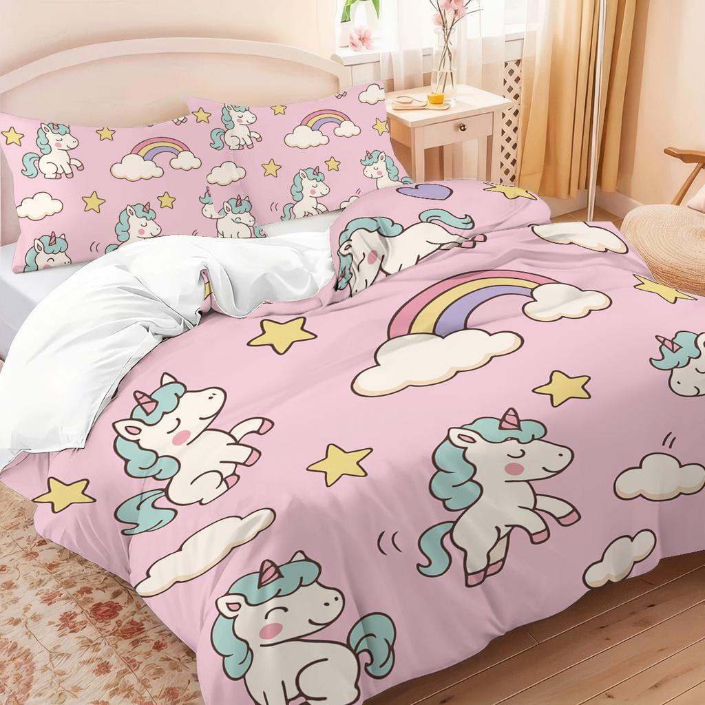 Unicorn Kids Bedding Set 3Pcs Duvet Cover & Pillowcases Bed Linen For Girls Fantasy Children'S Bed Cover Set Soft & Cute