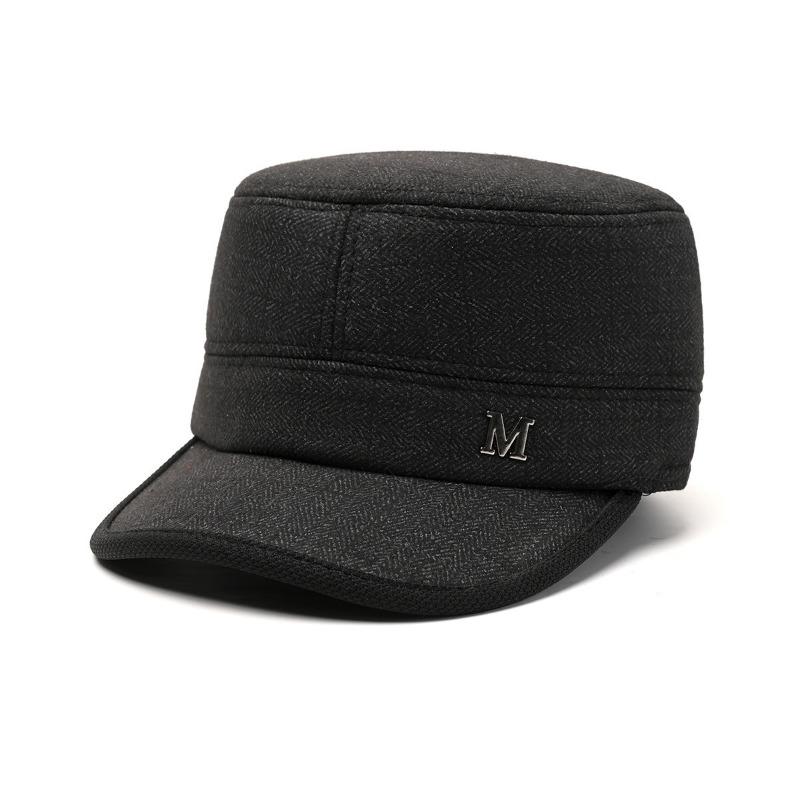 Winter hat Men's fleece cold-proof and warm flat-top hat Grandpa woolen thickened ear protector duck tongue cotton hat