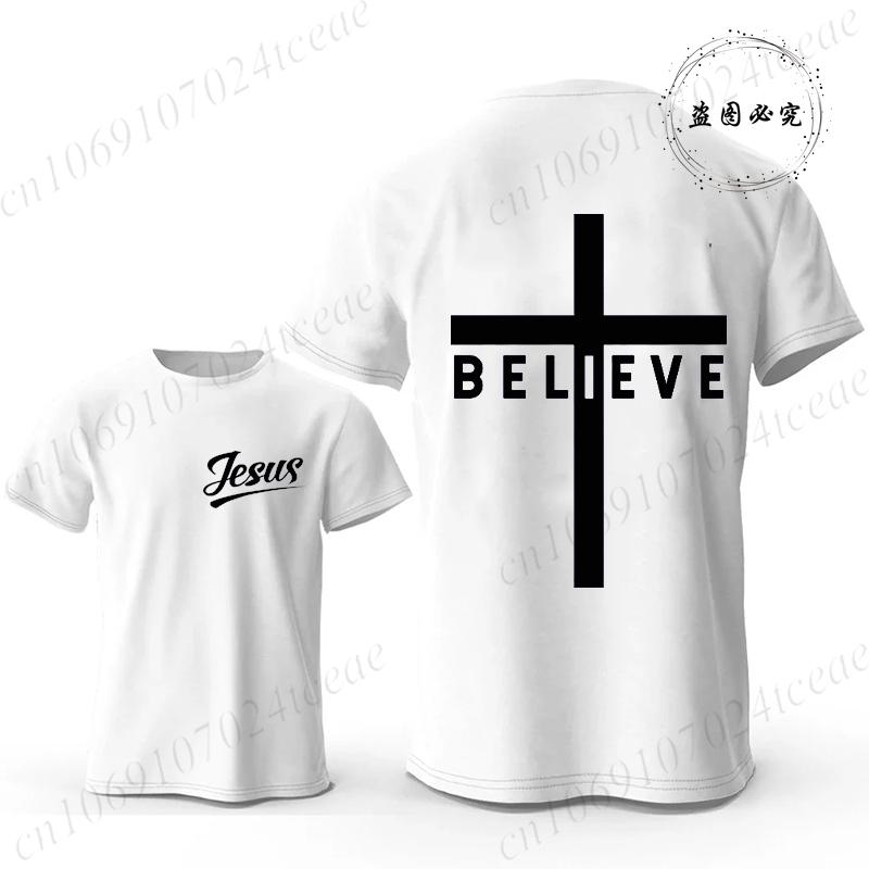 Believe Cross Jesus Creative Fashion Men's T-shirts Christian Graphic Printed Tops Female Tshirts Casual Short Sleeved T-shirt