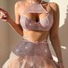 Bead Glitter Clothing Bow Sequined Suspender Sexy Mesh Lingerie