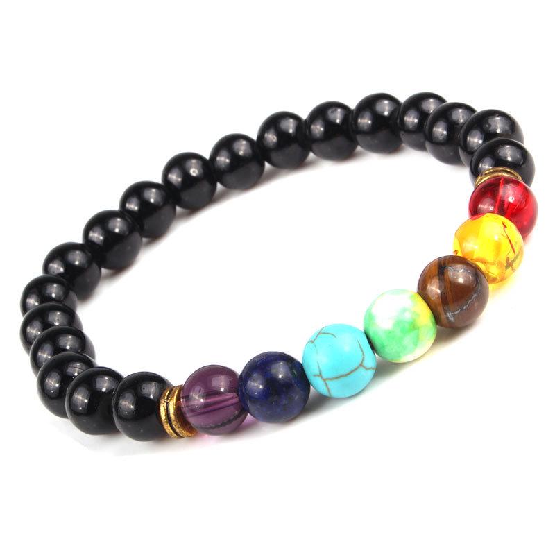Natural Volcanic Stone Seven-Color Rainbow Bracelet with Tiger Eye and Lapis Lazuli for Couples