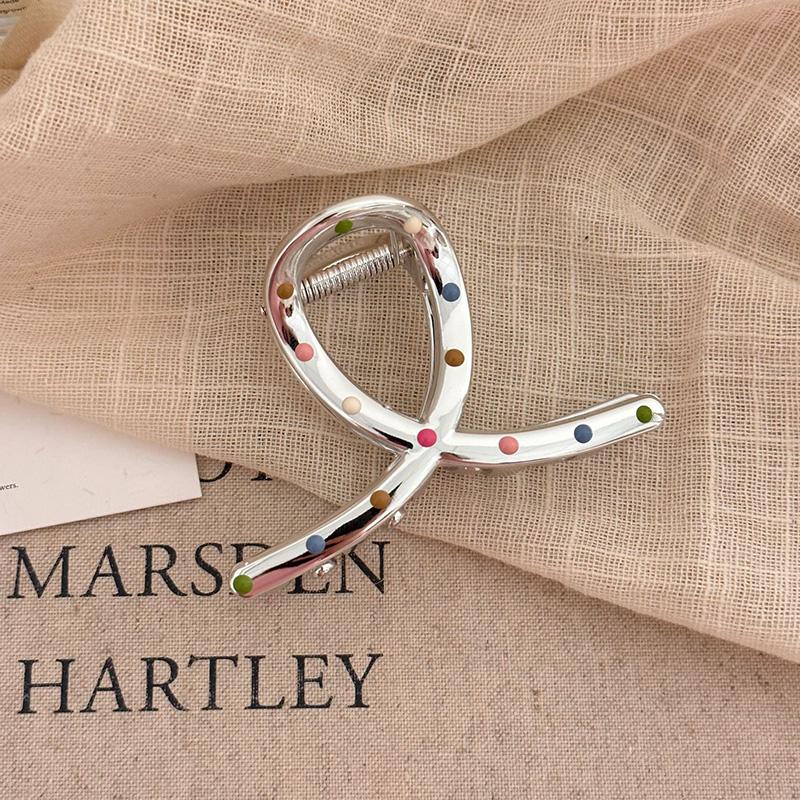 Vintage Colorful Dot Hair Clips for Women Trendy Silver Color Large Crab Clip Korean Hairpin Sweet Girls Long Hair Holder Headband Hair Claw Clip
