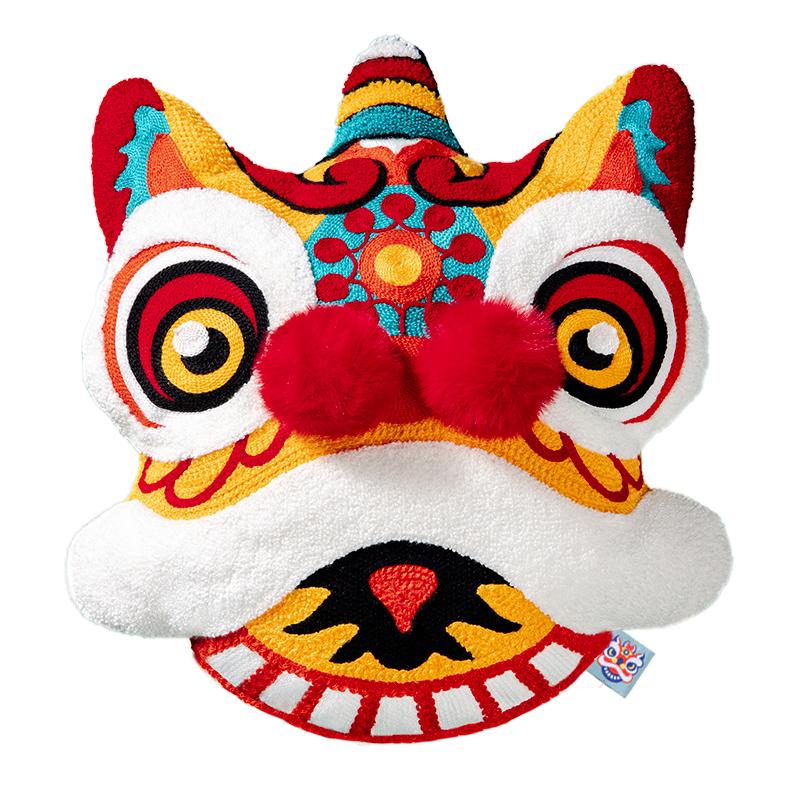 Joy Chinese Traditional Dance Lion Embroidery Cushion Sofa Chair Car Waist Cushion Wedding Bedding New Year Decorative Pillow