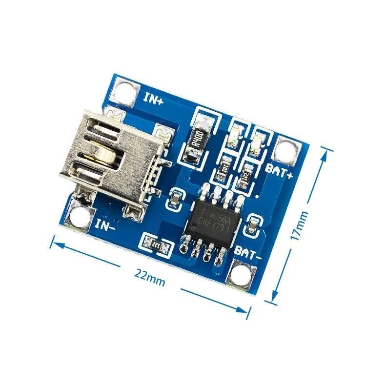 TP4056 18650 Lithium Battery Charging Board with 1A Overcharge & Over-discharge Protection for 3.6-4.2V Batteries.