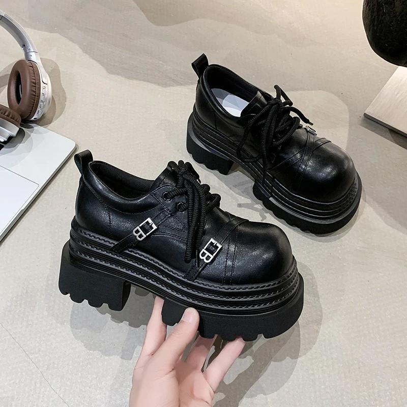 Fashion 8CM NEW Chunky Platform High Heels Women Spring Leather Ankle Buckle Mary Jane Shoes Woman Thick Heeled Pumps Lolita Shoes