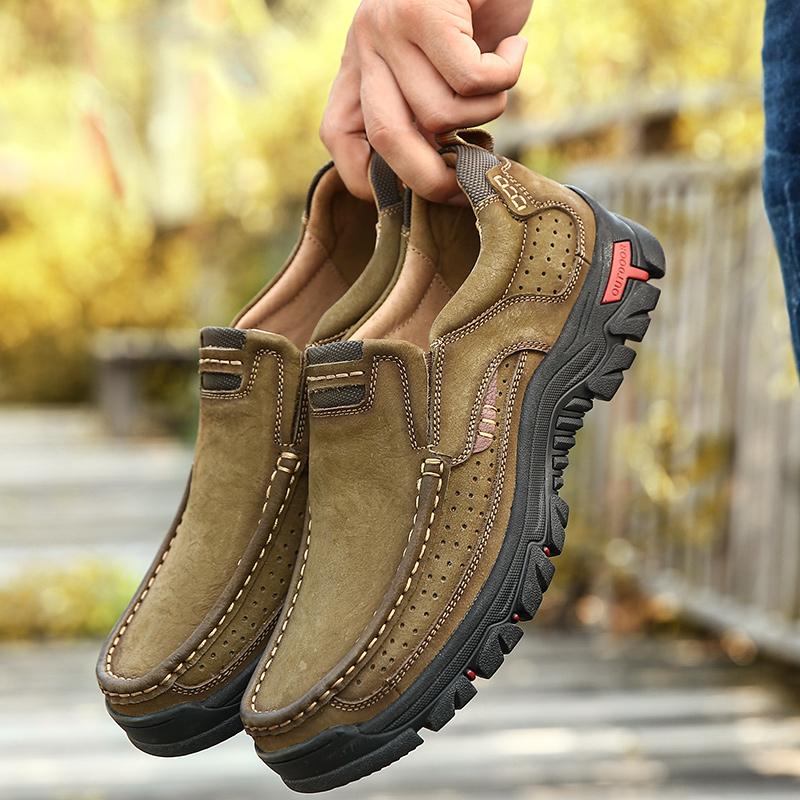 Fashionable Retro Men's Top Layer Cowhide Anti Slip and Wear-resistant Casual Shoe Autumn Men's Outdoor Comfortable Sports Shoes