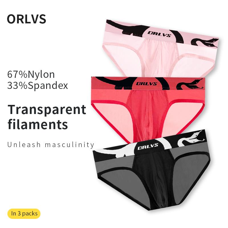 Ice Silk Transparent Underwear Stitching Large U Pouch Men's Briefs Sexy Low Waist Convex Underpants Man Sports Panties