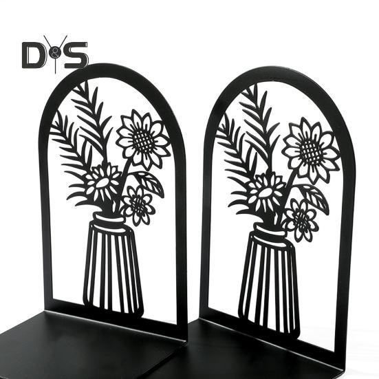 2ks Knihovna Konce knih Dutý květinový vyřezávaný vzor Vázy zarážky na knihy Design ve tvaru L Protiskluzový držák na knihy