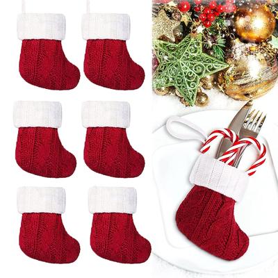 6PCS Christmas Small Stockings Knitted Xmas Classic Stocking Small Christmas Fireplace Stockings Holiday Hanging Decorations Stockings