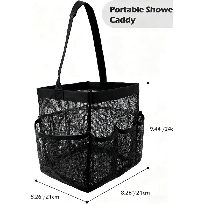 Mesh Shower Caddy Bathroom Portable College Dorm Essentials for Girls Guys Shower Tote Beach Camp Travel Hanging Toiletry Bag Black